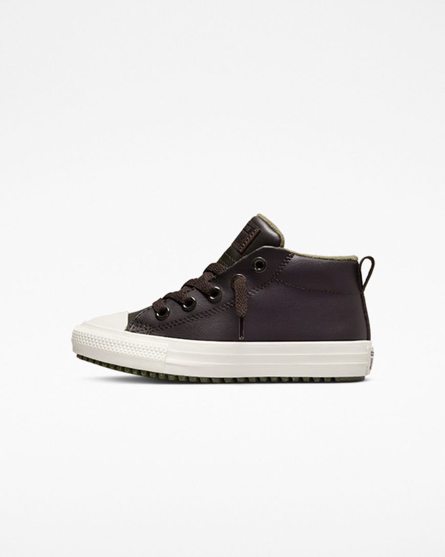 Boys' Converse Chuck Taylor All Star Street Boot Leather High Top Shoes Brown | AU 4930CP